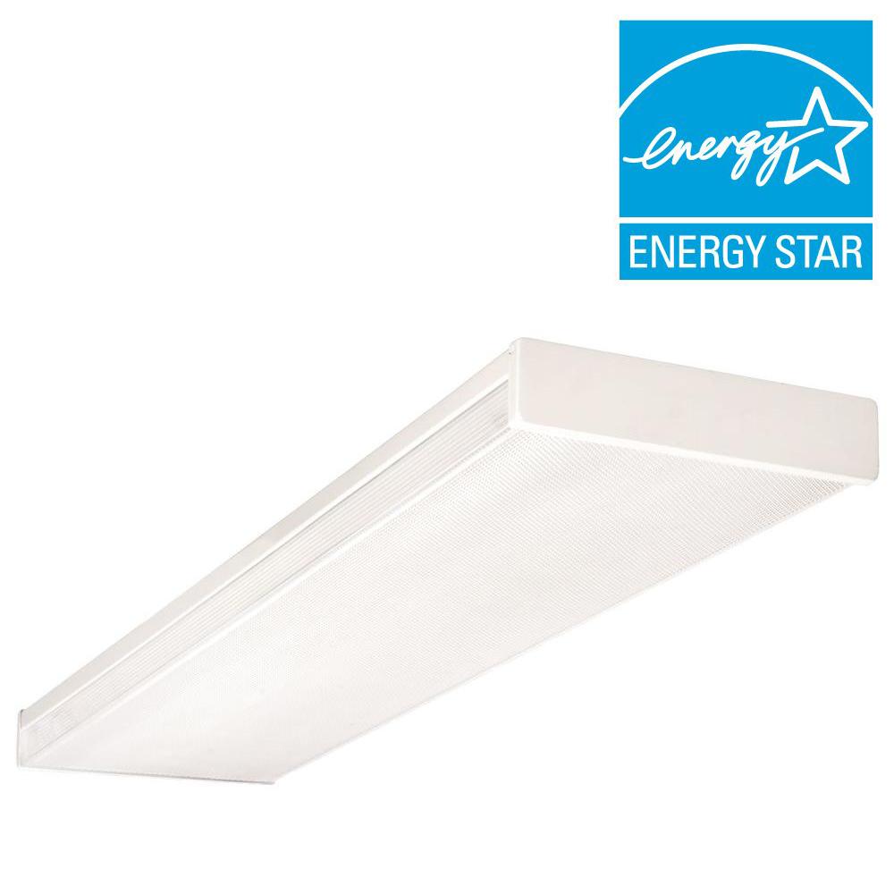 4 Light White Fluorescent Wraparound Steel Ceiling Fixture With 4 Light White Fluorescent Wraparound Steel Ceiling Fixture With Clear Prismatic Acrylic Lens