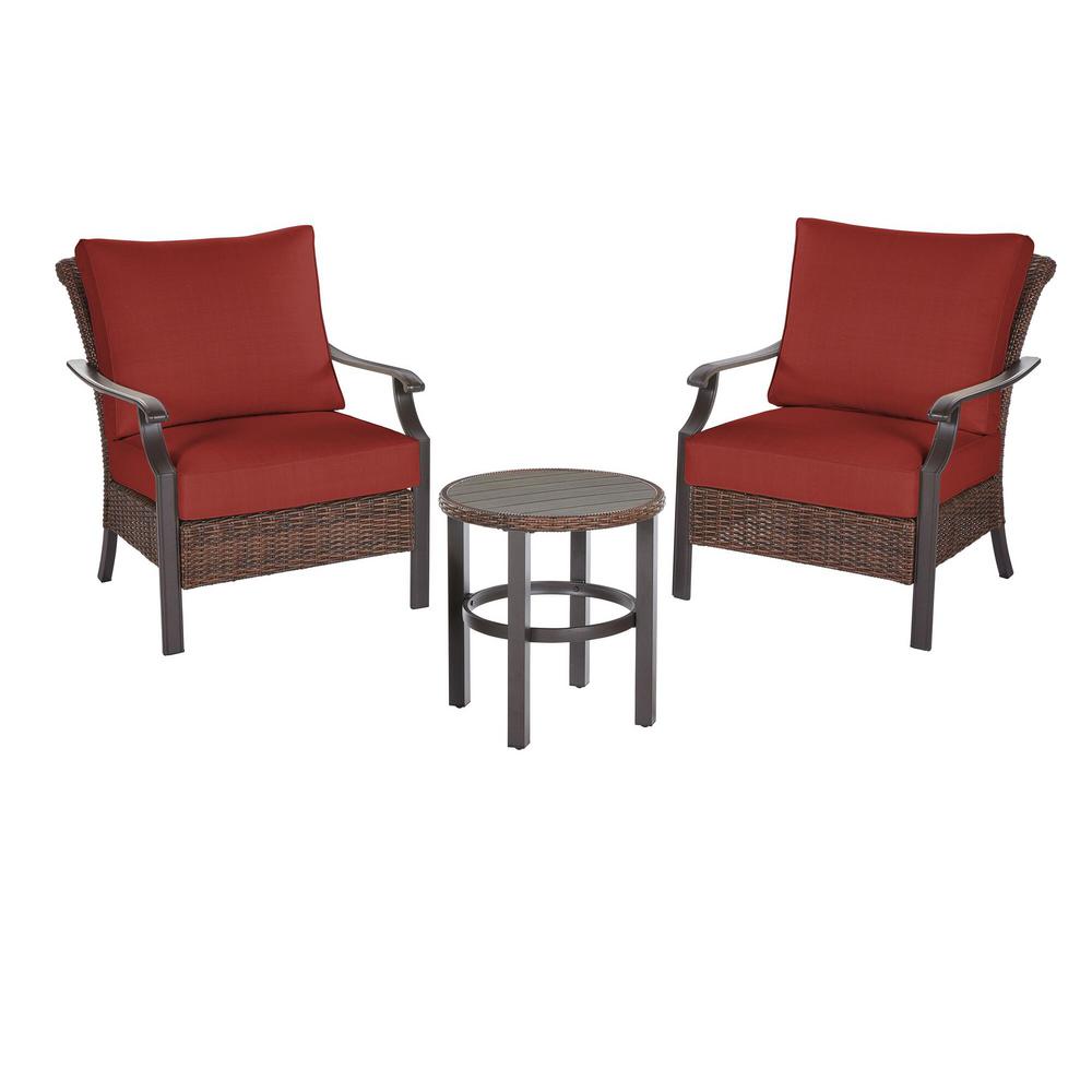 Hampton Bay Harper Creek Brown 3-Piece Steel Outdoor Patio Chair Set ...