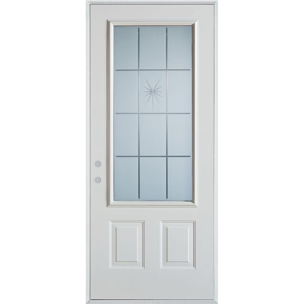 Stanley Doors 32 In X 80 In V Groove 3 4 Lite 2 Panel Painted White Right Hand Inswing Steel Prehung Front Door 3010e D 32 R The Home Depot