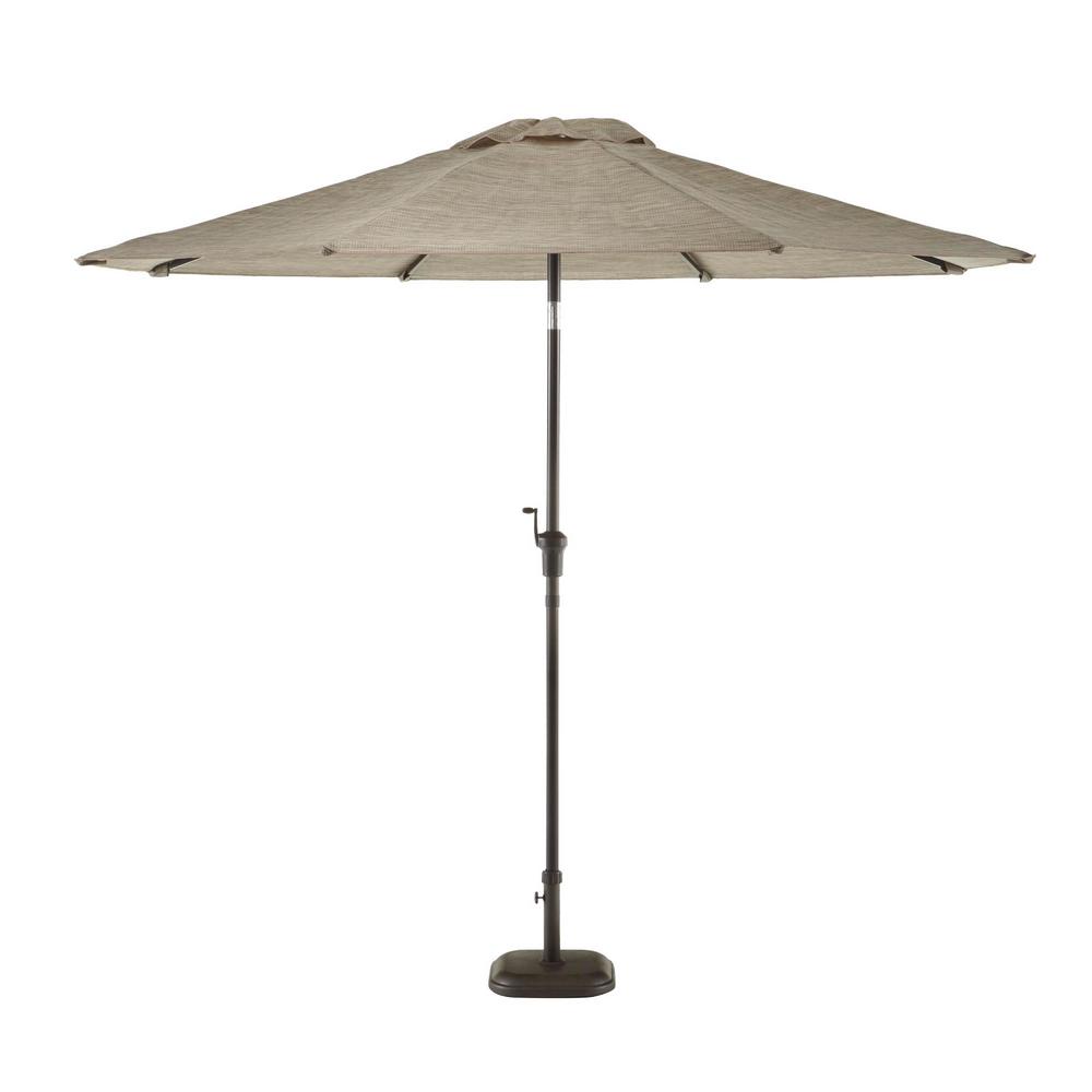 Hampton Bay 9 Ft Riverbed Steel Espresso Brown Market Crank And Tilt Outdoor Patio Umbrella In Taupe Yjauc 171 Srb The Home Depot