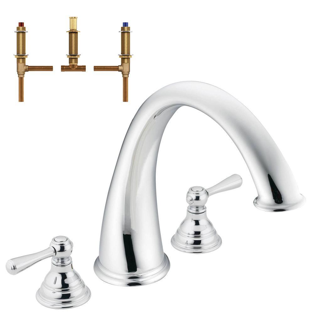 MOEN Banbury 2 Handle Deck Mount High Arc Roman Tub Faucet With Valve   Chrome Moen Roman Tub Faucets T920 4792 64 145 