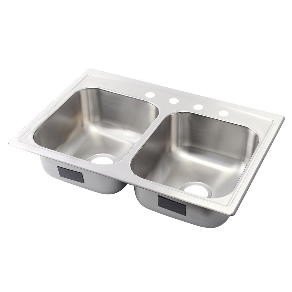 Kohler Toccata Drop In Stainless Steel 33 In 4 Hole Double Bowl Kitchen Sink