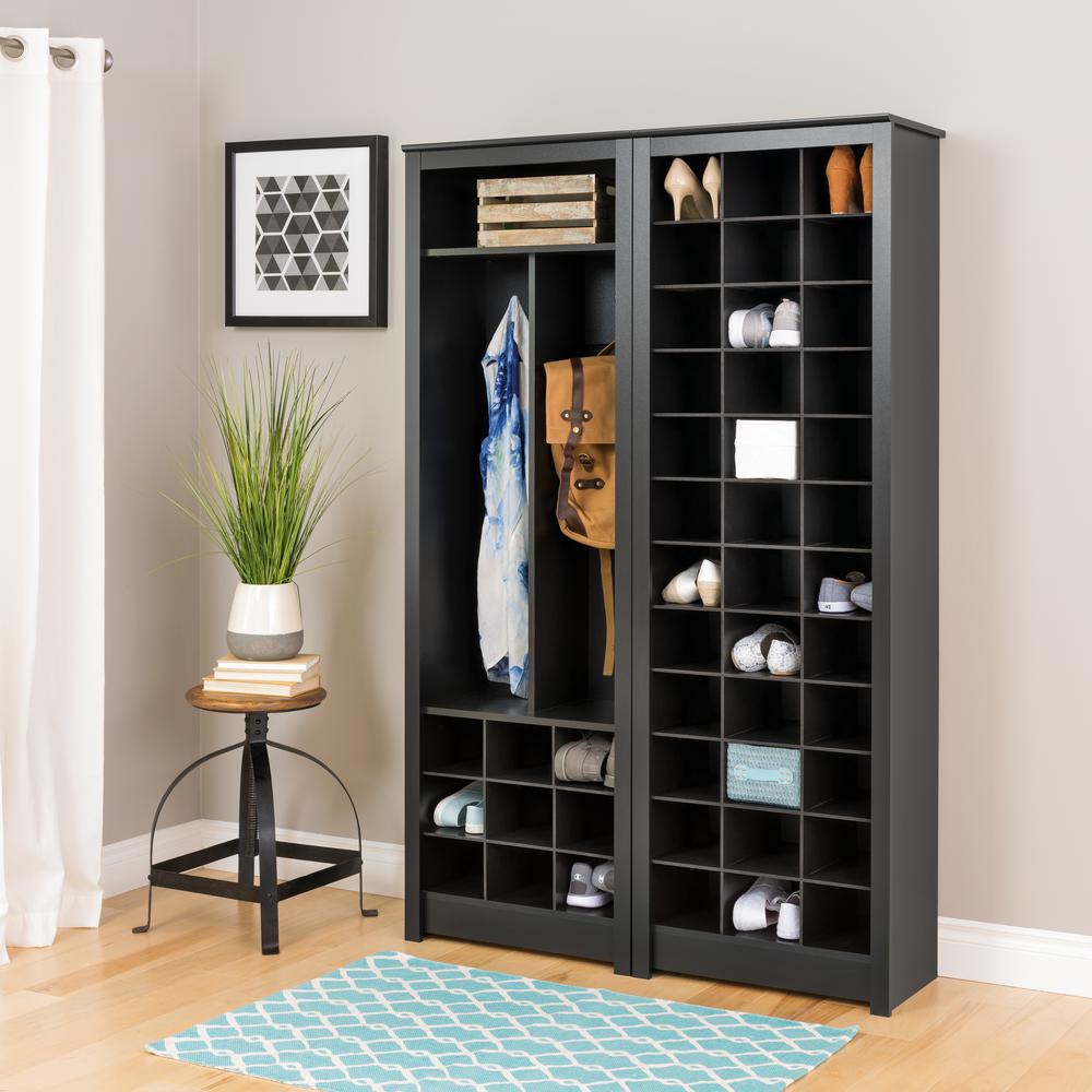 Prepac Entryway Deep Black Laminate Hall Tree Space Saving Organizer With Shoe Storage Bsoh 0010 1 The Home Depot