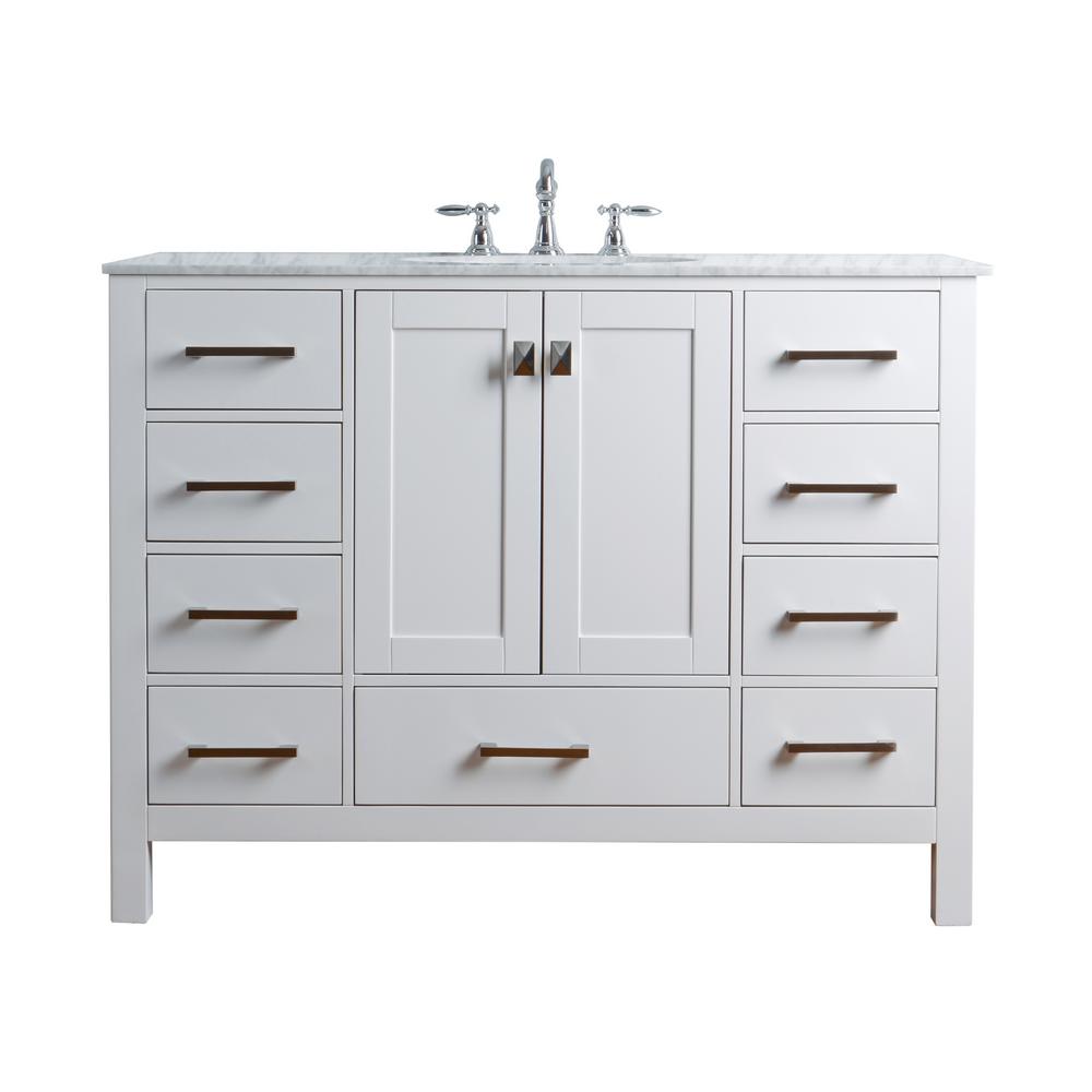 stufurhome Malibu 48 in. Vanity in Pure White with Marble ...