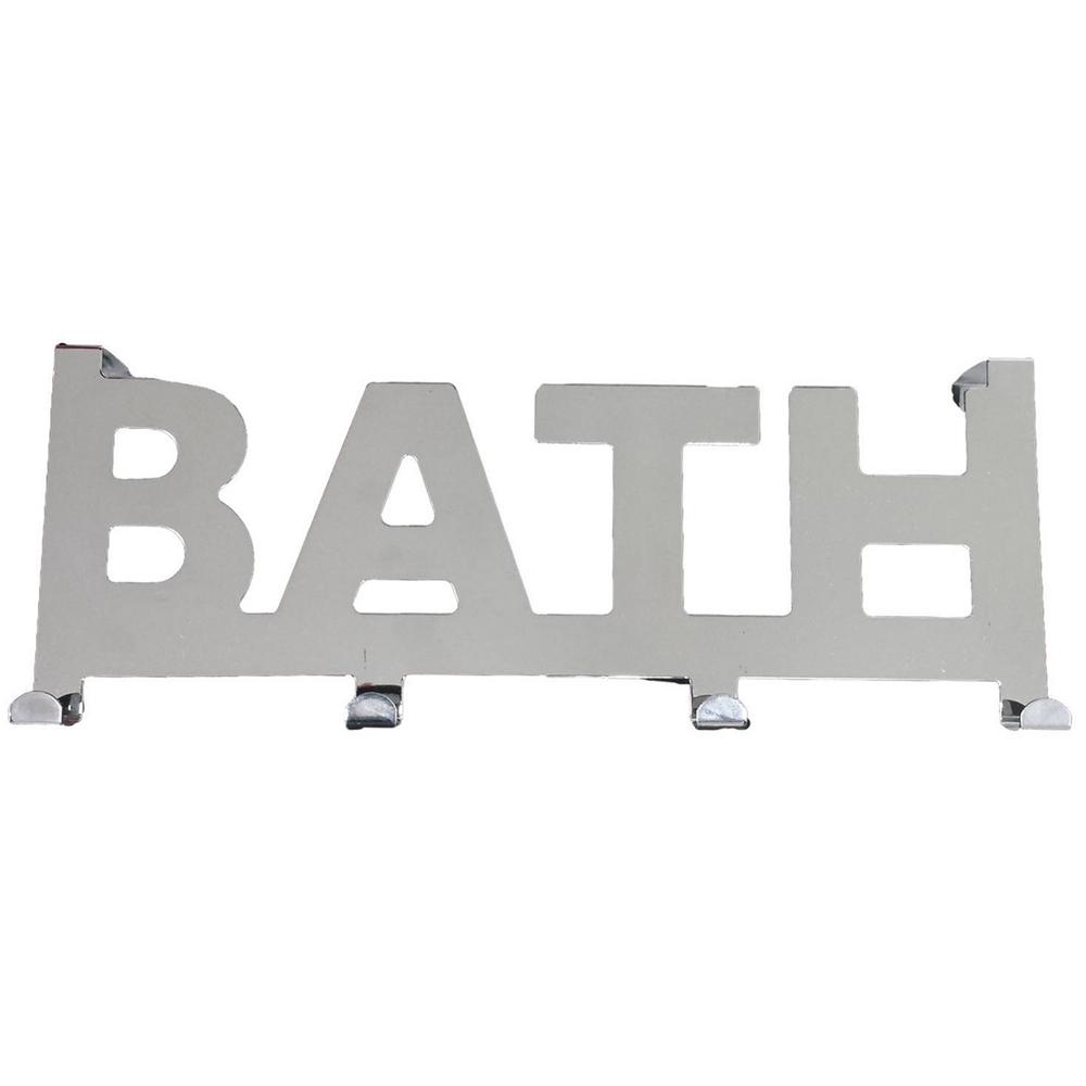 Evideco Chrome Metal 2 Lbs Mirror Effect Bath Writing Over The Door 4 Hooks Coat Rack