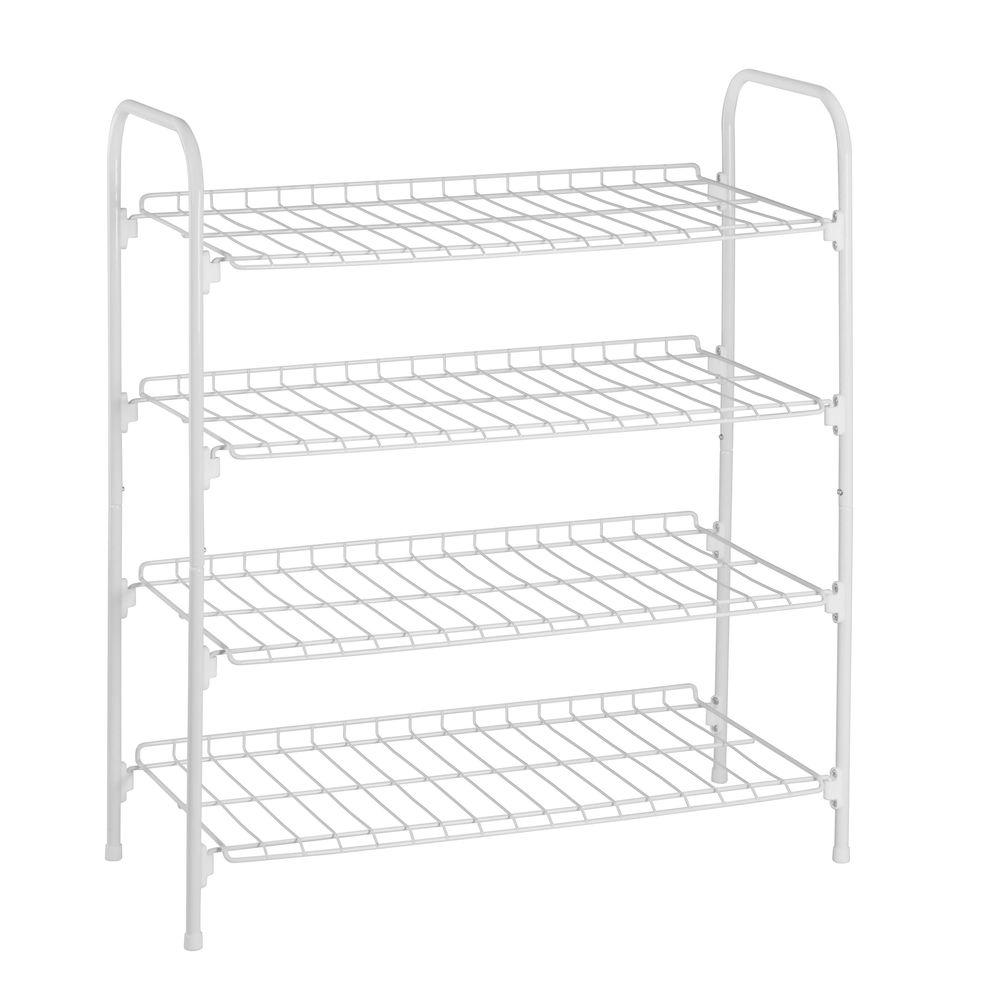 Honey Can Do 27 6 In X 24 8 In X 11 8 In 4 Tier White Steel Wire Floor Accessory Rack Sho 01172 The Home Depot