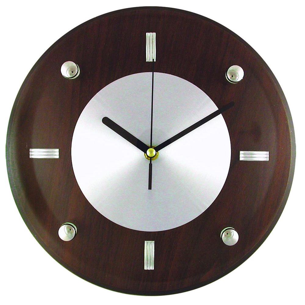 Timekeeper S 10 3 4 In Glass And Brown Wood Wall Clock With Glass And Brown Wood Wall Clock With
