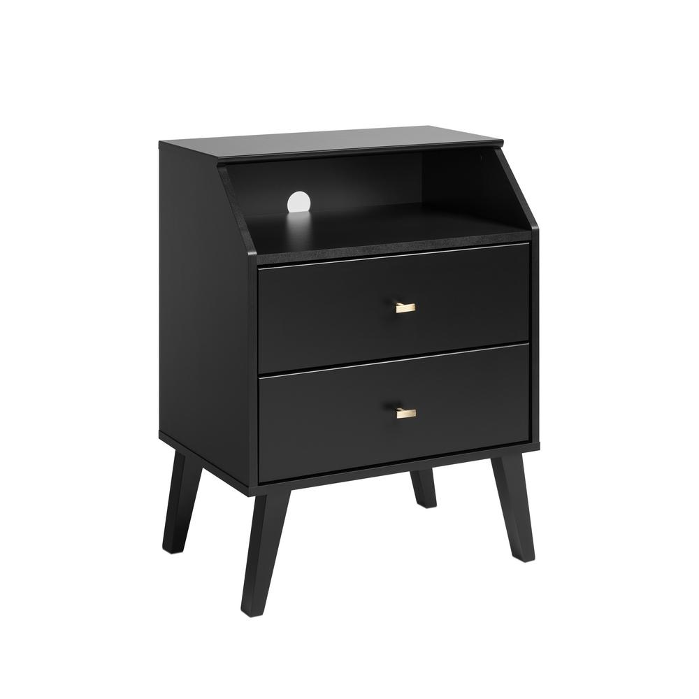 Prepac Yaletown 2 Drawer Black Tall Nightstand Bdnh 1202 1 The Home Depot