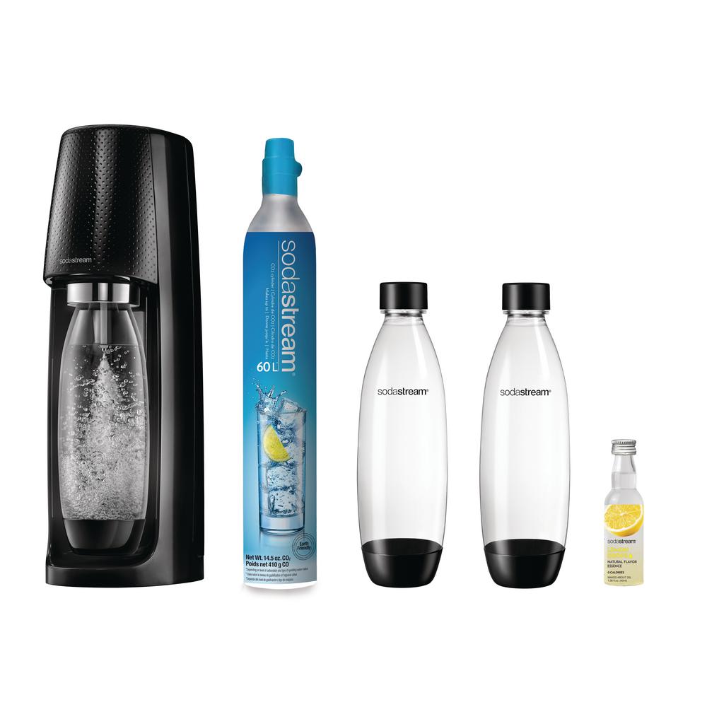 Fizzi Black Sparkling Water Maker Kit with 3-Carbonating Bottles and Lemon Fruit Drops
