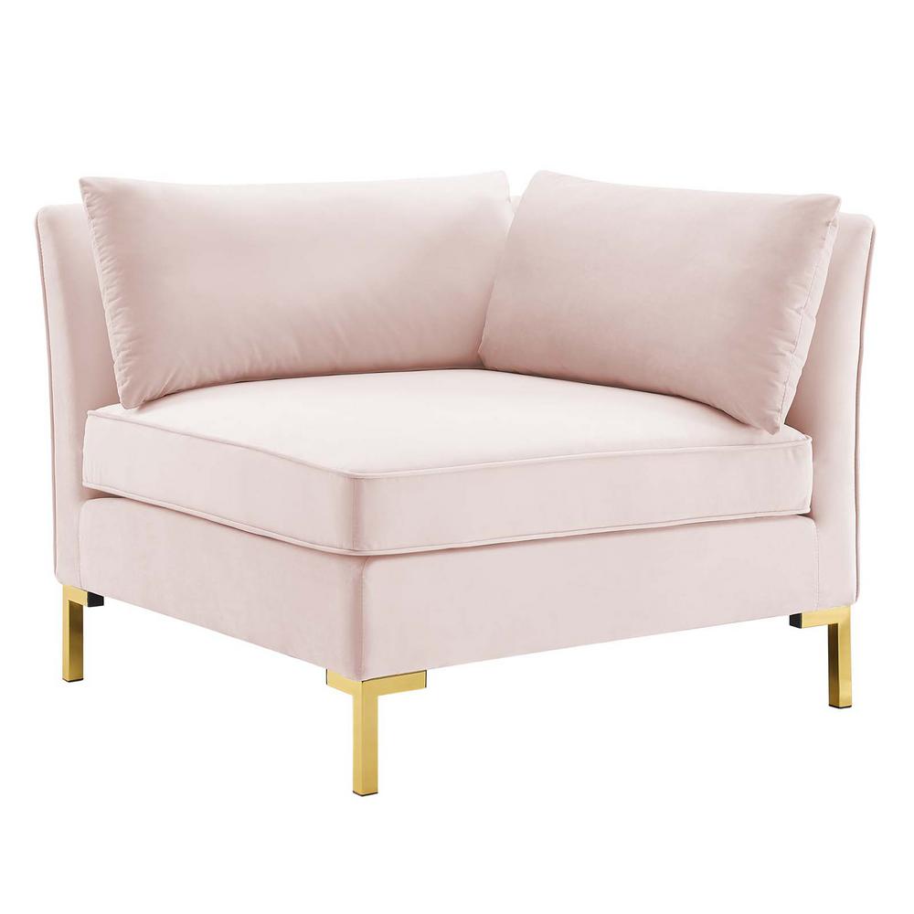 Modway Ardent Pink Velvet Sectional Corner Chair With Gold Metal Legs Eei 3985 Pnk The Home Depot