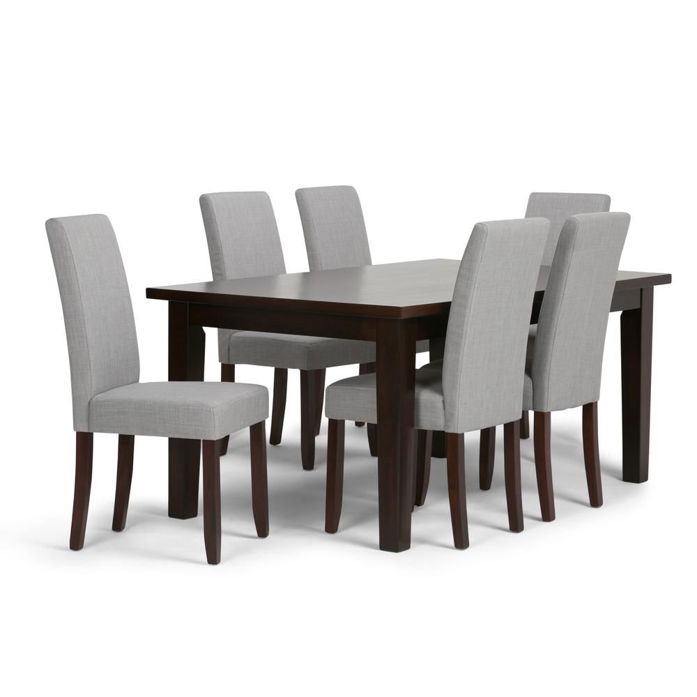 Simpli Home Acadian 7 Piece Dining Set With 6 Upholstered Parson Simpli Home Acadian 7 Piece Dining Set With 6 Upholstered Parson Chairs In Dove Grey