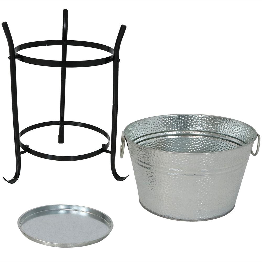 Sunnydaze Decor Pebbled Galvanized Steel Ice Bucket Drink Cooler