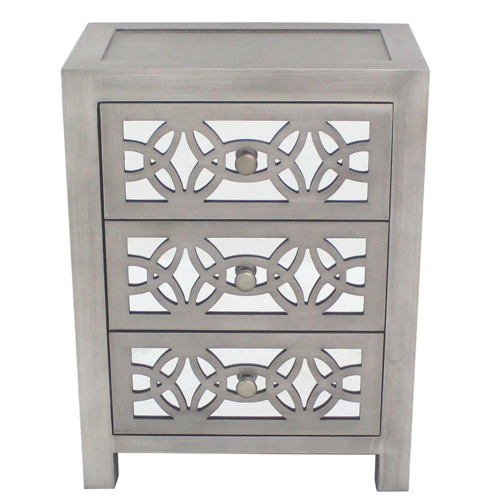 River Of Goods Mini Glam Slam 3 Drawer Silver Cabinet 14829 The