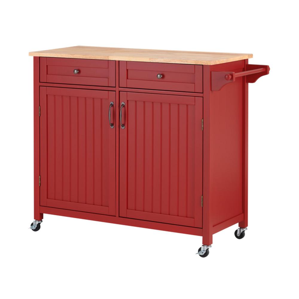 StyleWell Bainport Chili Red Wood Kitchen Island with Natural Butcher