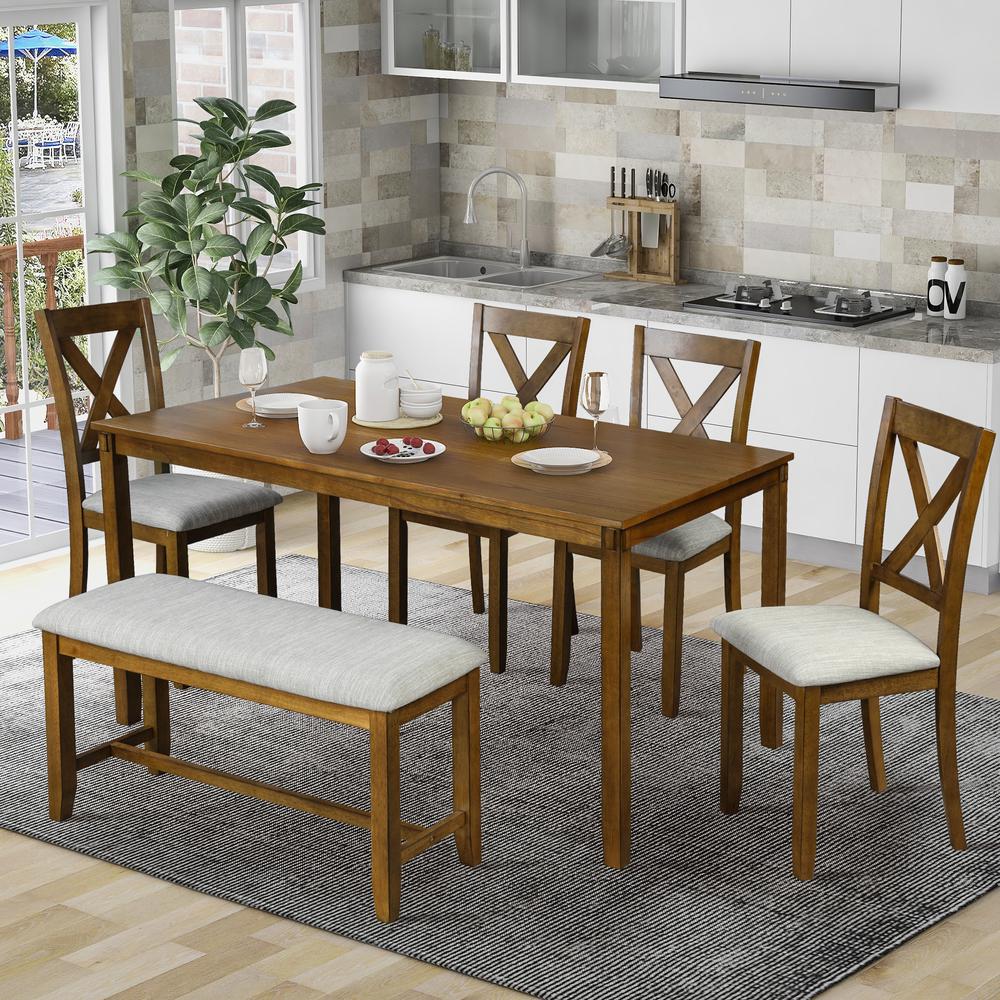 P PURLOVE 5 Piece Dining Table Set Wood Dining Room Table and 4 Chairs Retro Style Kitchen Table Set for 4 Persons Brown