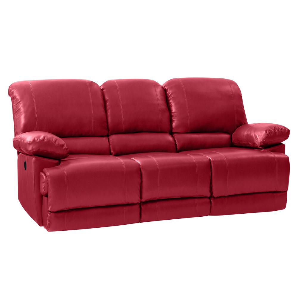 Corliving Plush Power Reclining Red Bonded Leather Sofa With Fold