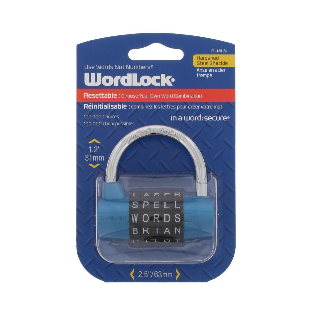 WordLock Re-settable Word Combination Lock 5/' Braided Steel Cable Various Colors