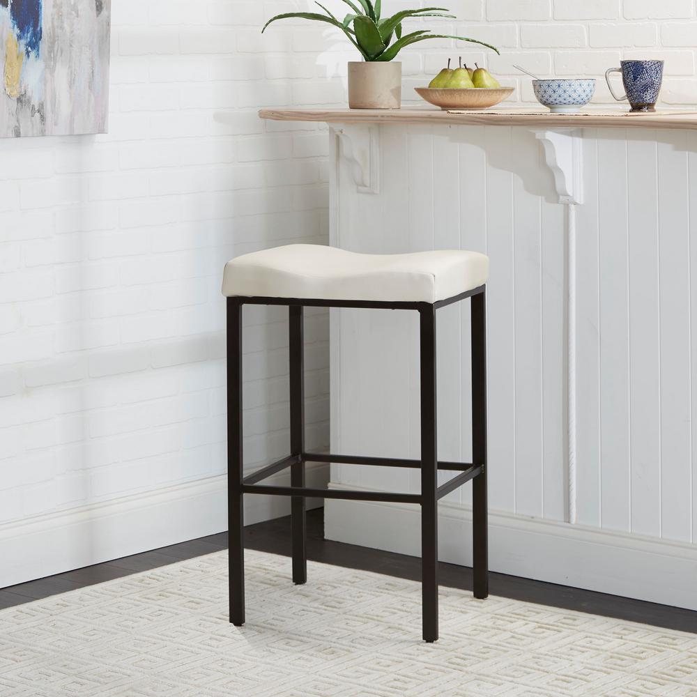 Saddle 29 In Metal Gray And White Bar Stool