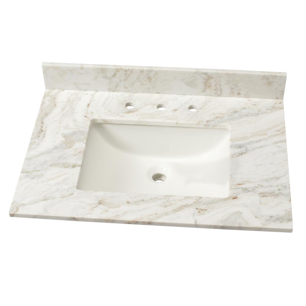 31 In Marble Single Sink Vanity Top In Arabescato Venato With White Sink