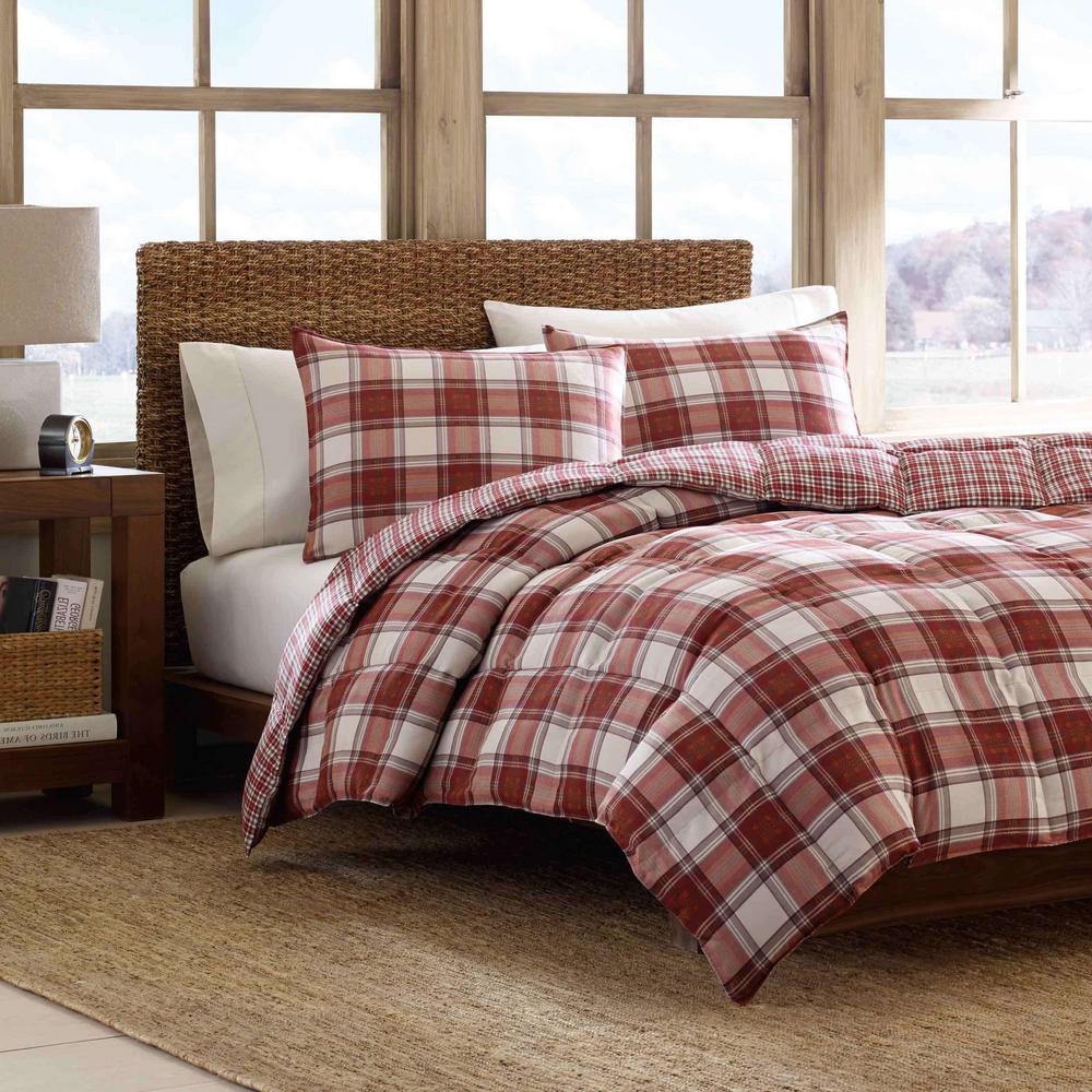 Eddie Bauer Edgewood 2 Piece Red Plaid Cotton Twin Duvet Cover Set 202750 The Home Depot