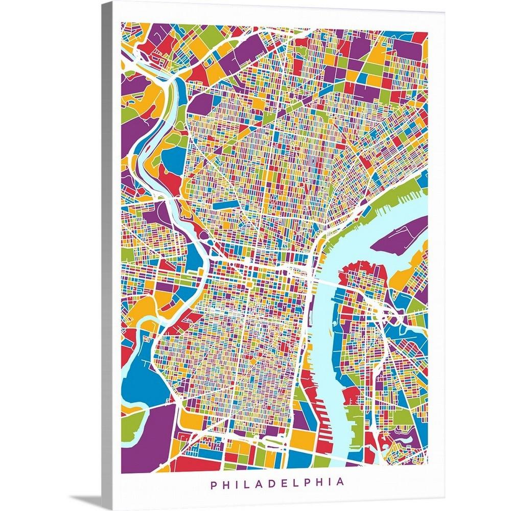 30 In X 40 Philadelphia Pennsylvania Street Map By Michael Tompsett Canvas Wall Art