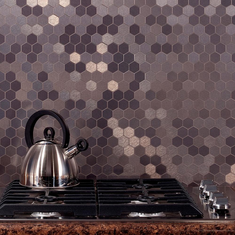 Aspect Honeycomb Matted 12 in. x 4 in. Brushed Stainless Metal Aspect Stainless Steel Backsplash Tiles