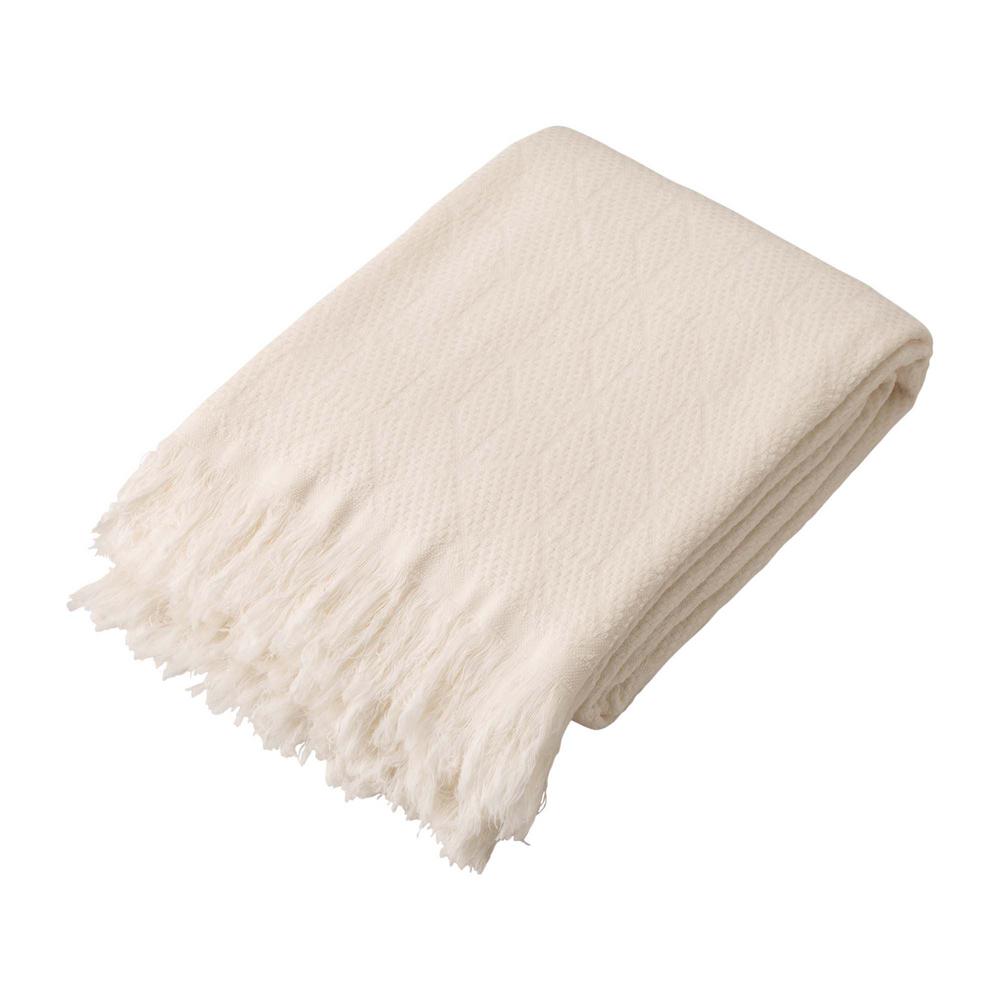 Glitzhome White Geometry Cotton Woven Throw Blanket2011300001 The