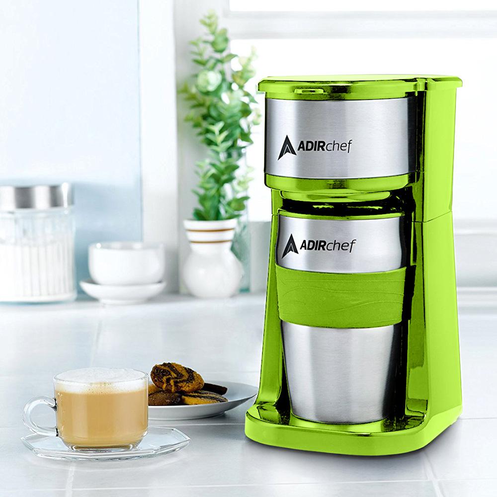 AdirChef Grab'n Go Sour Green Single Serve Coffee Maker with Stainless