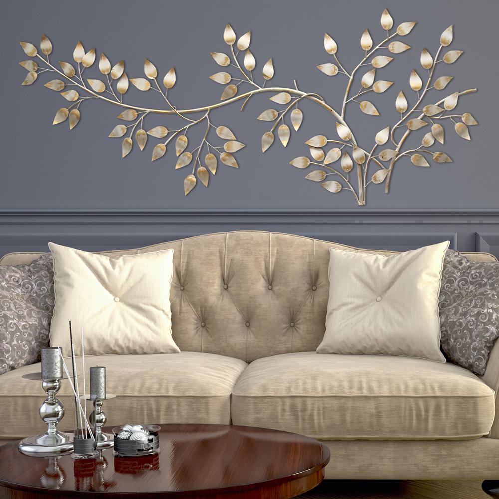 Stratton Home Decor Brushed Gold Flowing Leaves Wall Decor-SHD0106