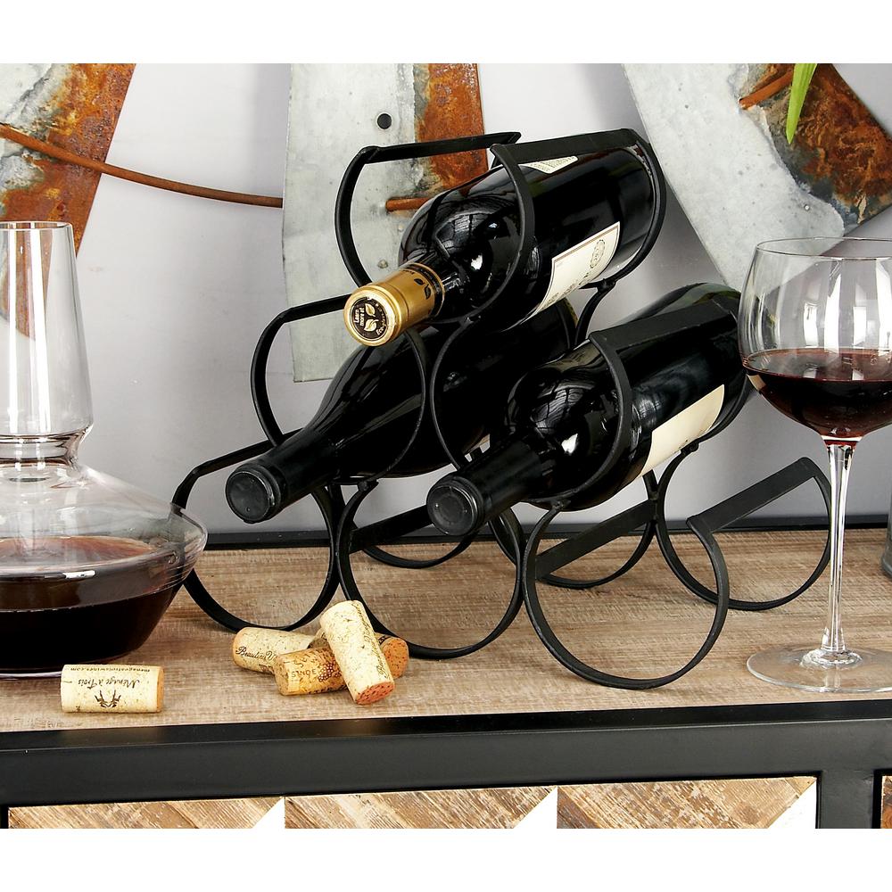 LITTON LANE 6Bottle Black Textured Triangular Stack Wine Rack 12 in. W