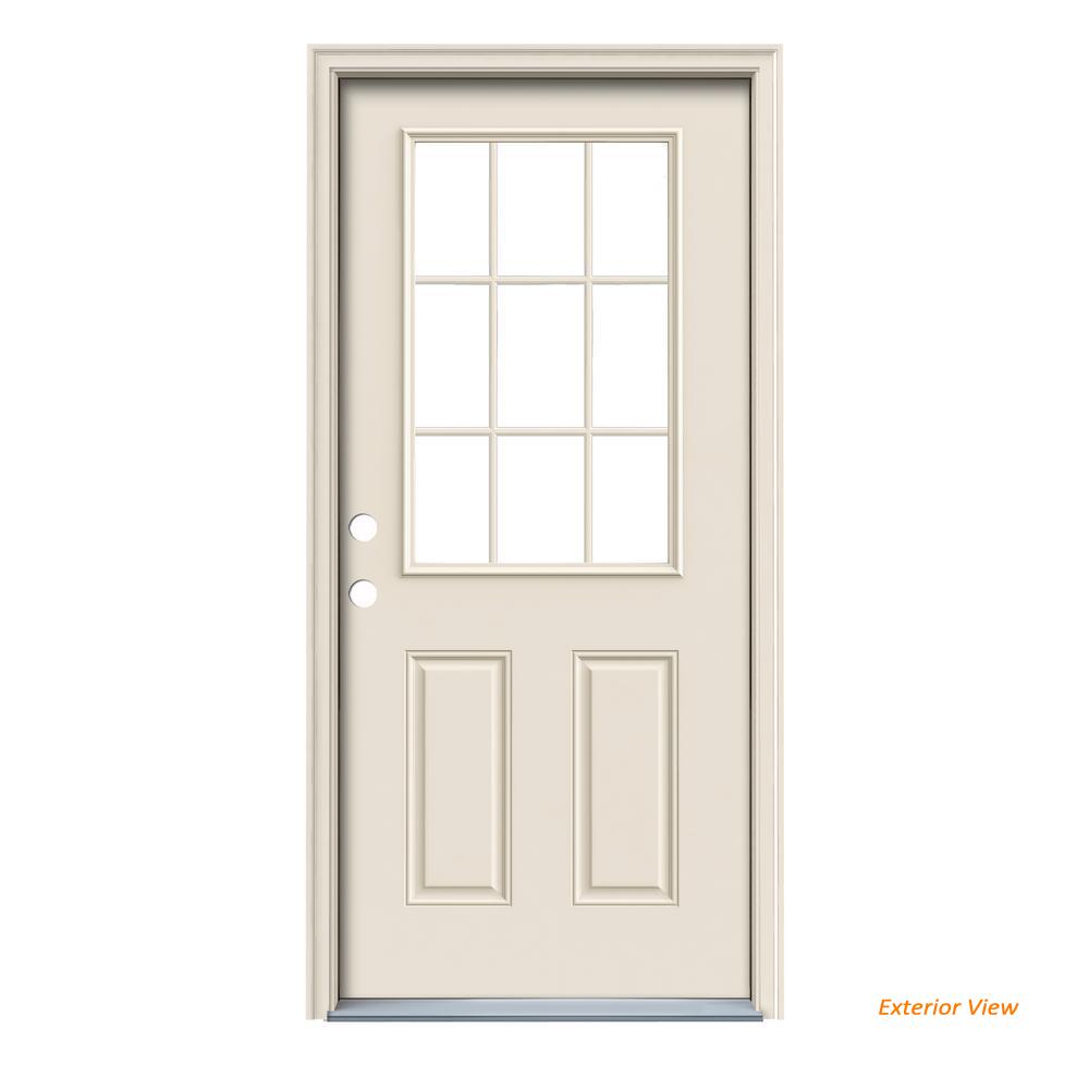 Jeld Wen 36 In X 78 In 9 Lite Primed Steel Prehung Right Hand Inswing Back Door W Brickmould Thdjw184600186 The Home Depot