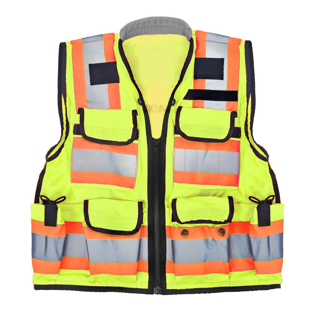 AdirPro Surveyors Utility Safety Vest Class 2 High Visibility Heavy Duty Yellow Extra Large