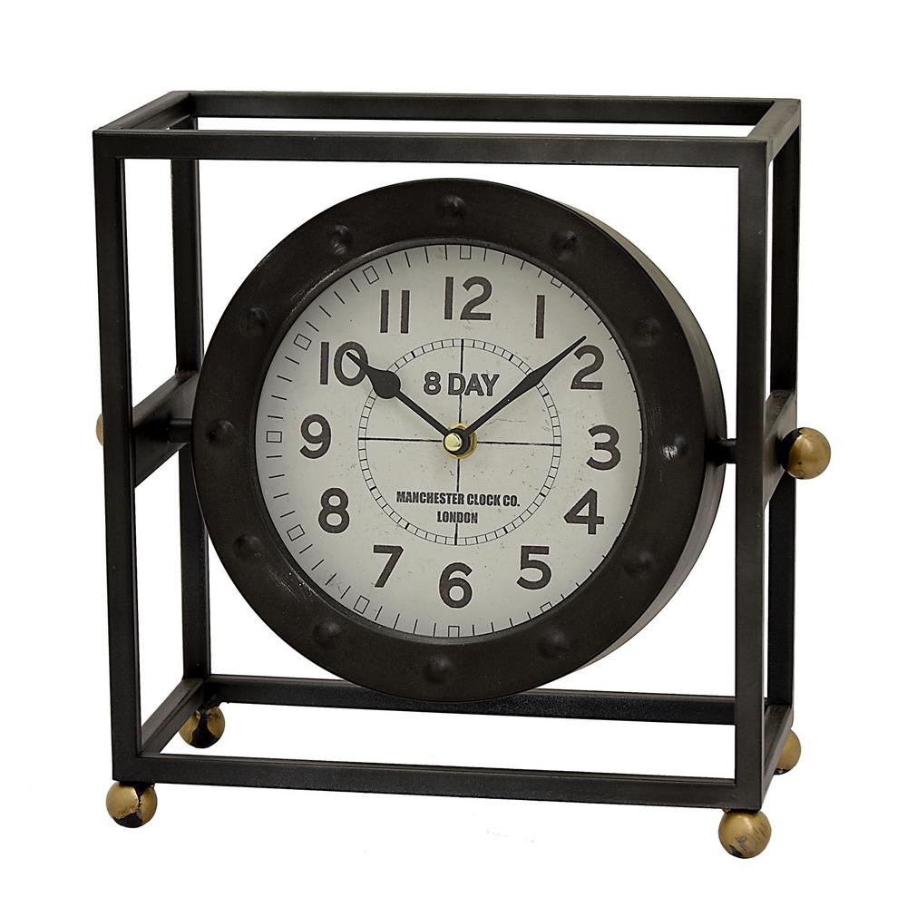 THREE HANDS 11.5 inch x 5.75 inch Metal Table Clock in Black by THREE HANDS