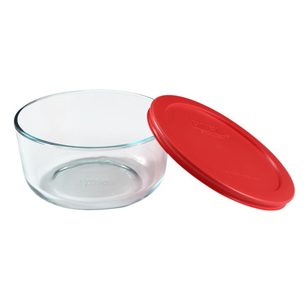 Pyrex Simply 4 Cup Round Glass Storage Container With Red Lid