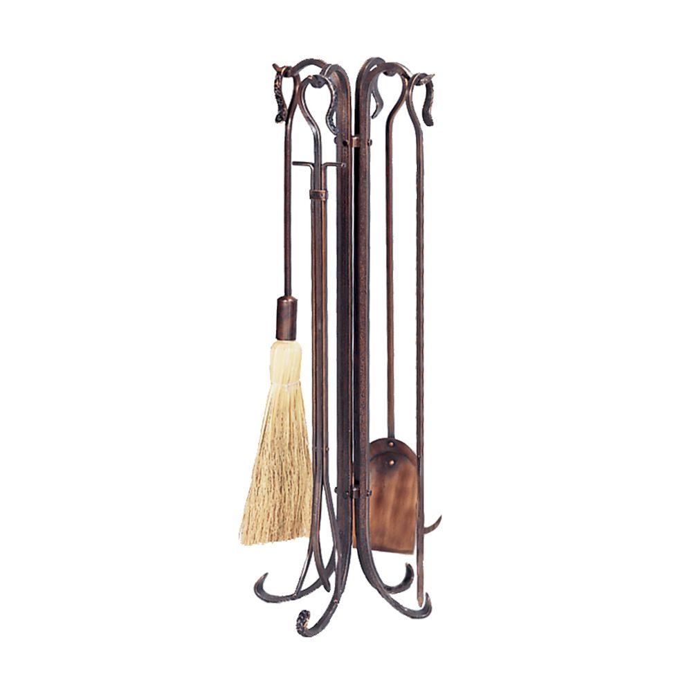 Uniflame Antique Brushed Copper Finish 5 Piece Fireplace Tool Set