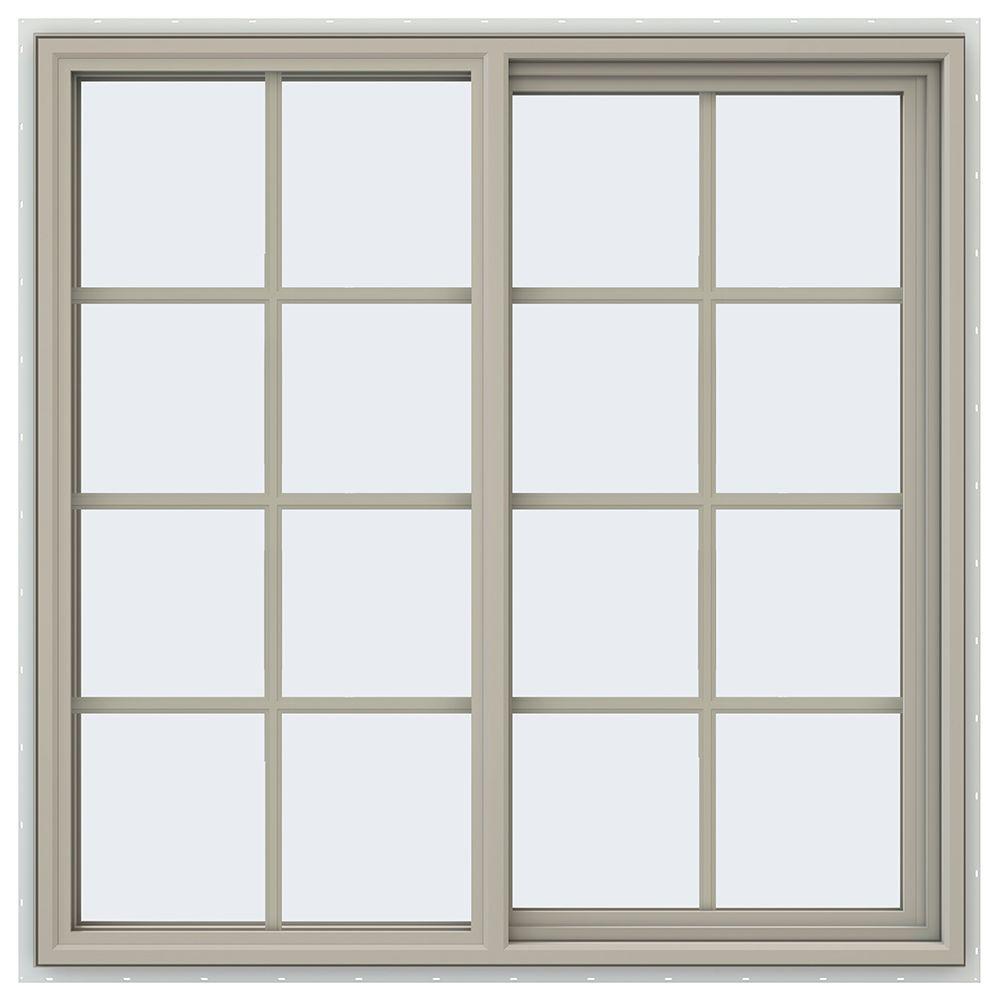 Jeld Wen 47 5 In X V 4500 Series Desert Sand Vinyl Right V 4500 Series Desert Sand Vinyl Right Handed Sliding Window With Colonial Grids Grilles