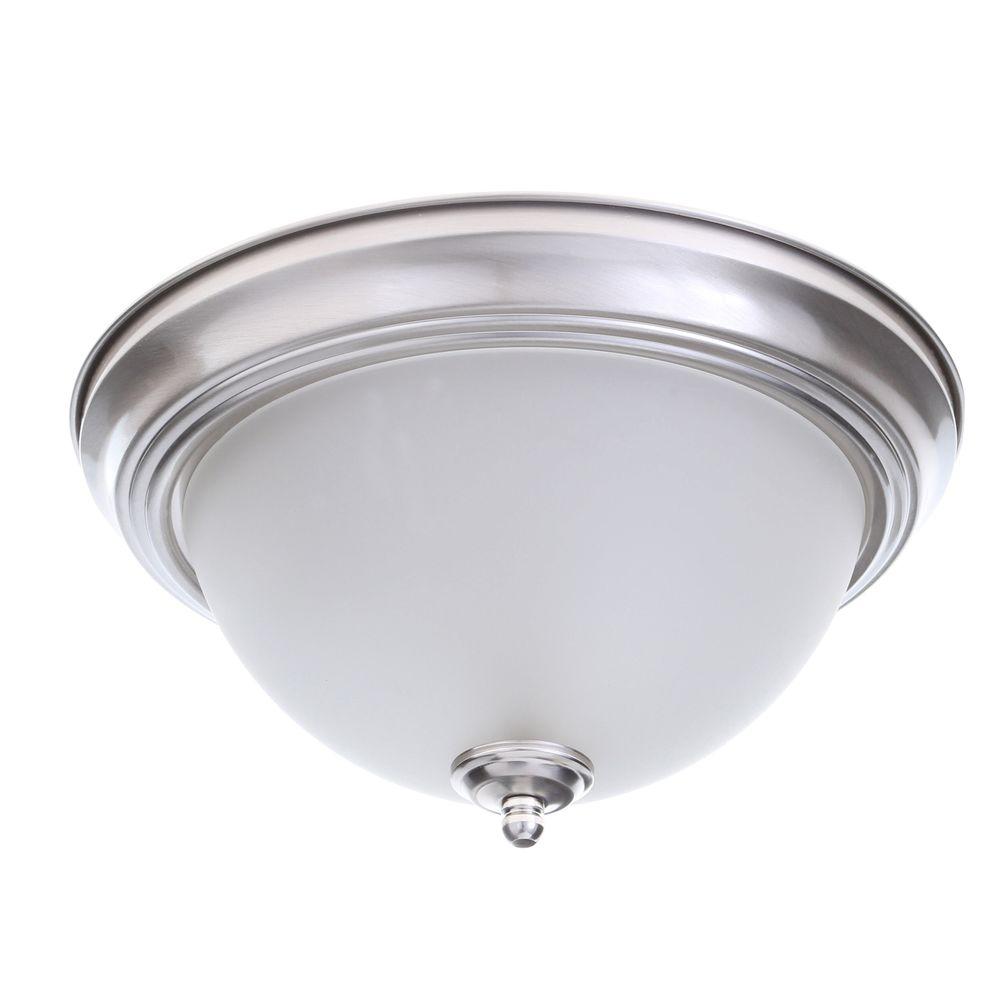 Commercial Electric 13 In 2 Light Brushed Nickel Flush Mount With Light Brushed Nickel Flush Mount