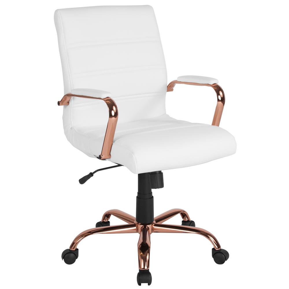Flash Furniture White Leather Rose Gold Frame Office Desk Chair Cga White Leather Rose Gold Frame Office Desk Chair