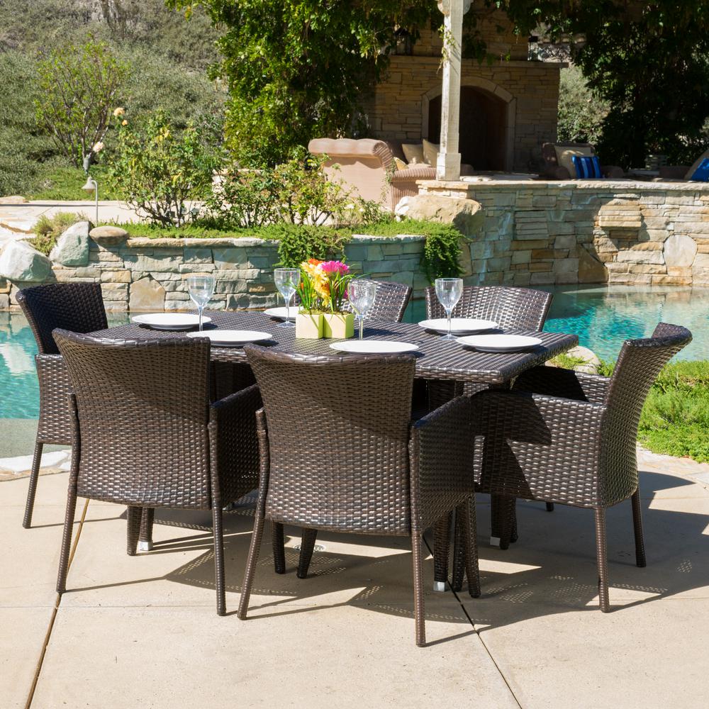 Noble House Johanna Multi Brown 7 Piece Wicker Outdoor Dining Set With Foldable Table 20607