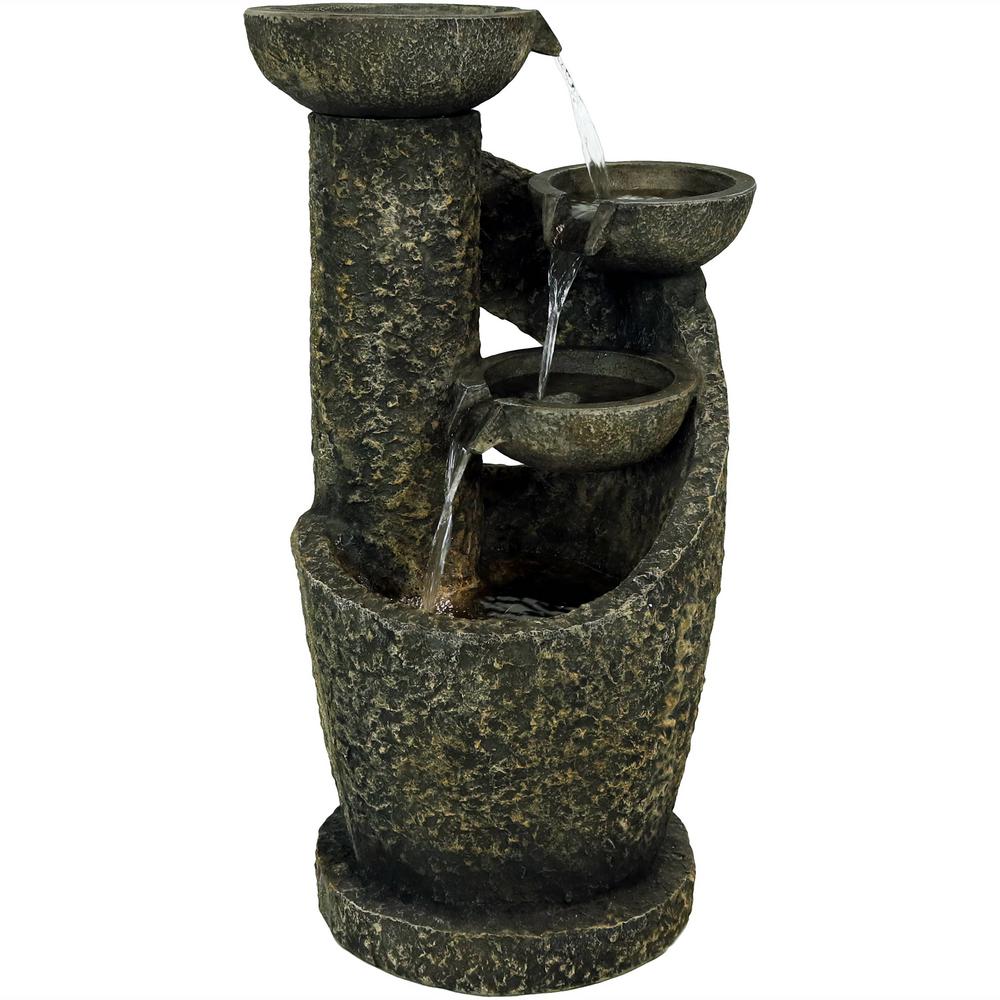 Sunnydaze Decor 32 In 3 Tier Modern Spiraling Bowls Outdoor Fountain With Lights