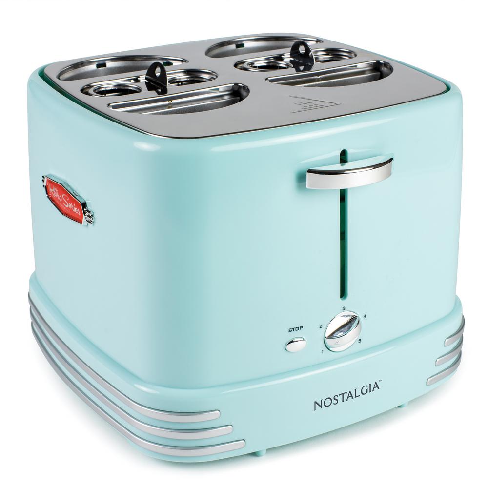 Nostalgia Retro 4Slice Aqua Hot Dog Toaster with Crumb Tray RHDT800AQ