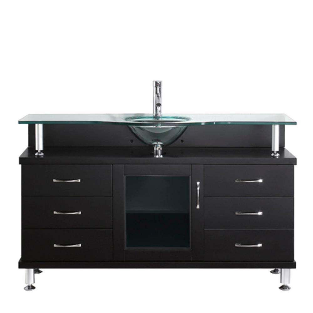 Virtu USA Vincente 56 in. W Bath Vanity in Espresso with Glass Vanity
