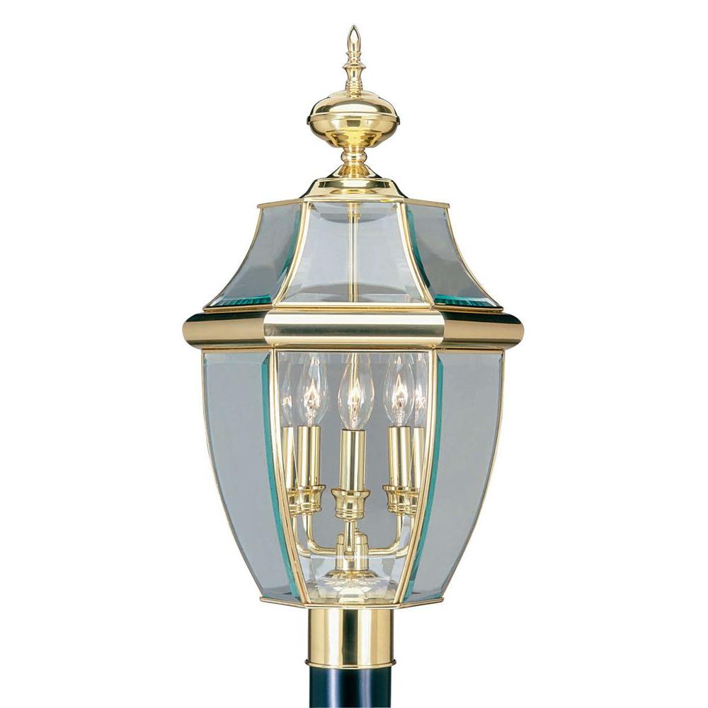 Brass Post Lighting Outdoor The Home Depot 3 Light Outdoor Bright Brass Post Head With Clear Beveled Glass