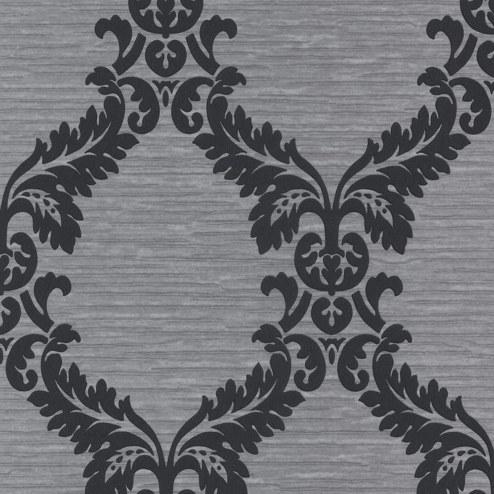 UPC 091212545434 product image for Kenneth James Siri Silver Damask Crepe Strippable Wallpaper Covers 56.4 sq. ft. | upcitemdb.com