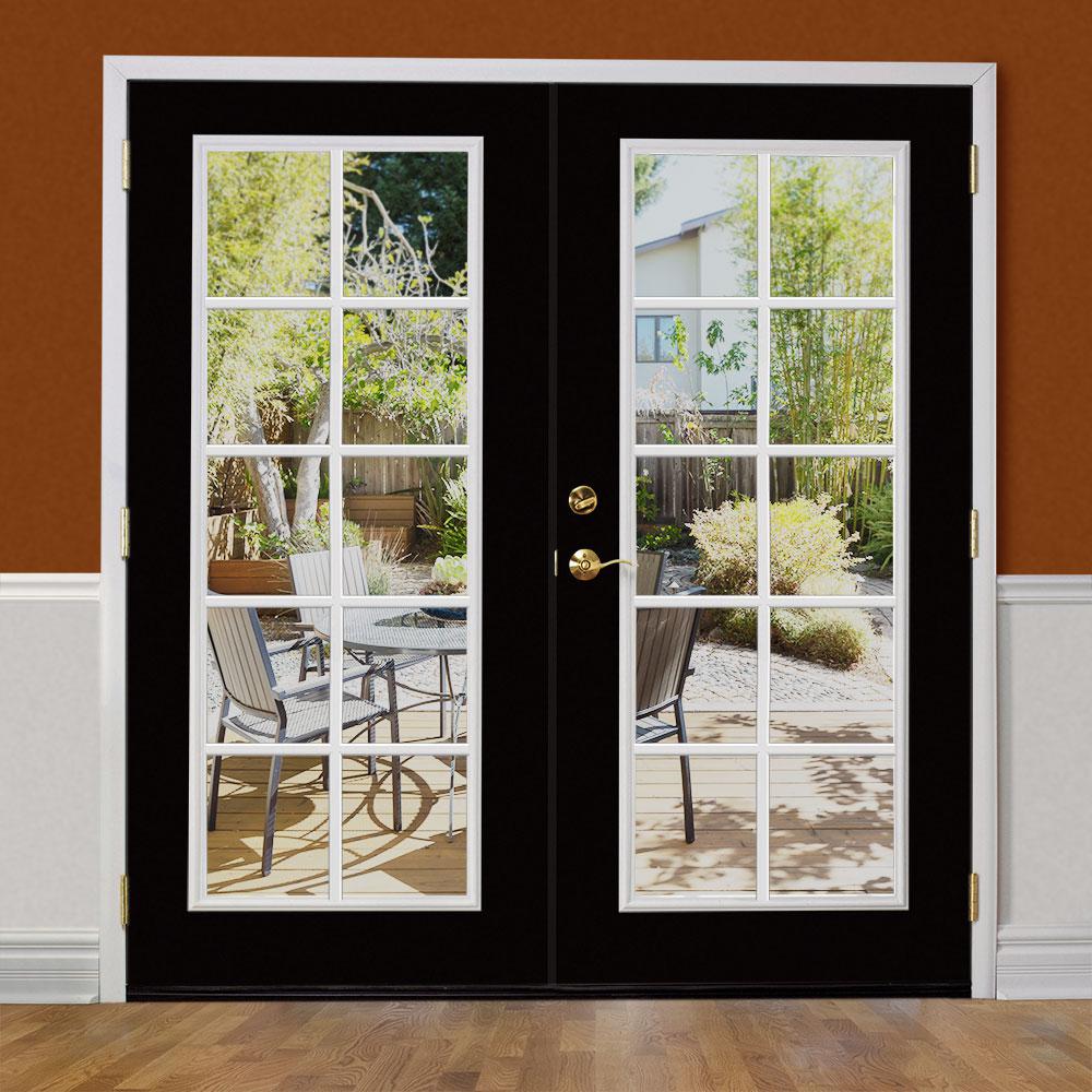 Masonite 72 In X 80 In Jet Black Steel Prehung Left Hand Inswing