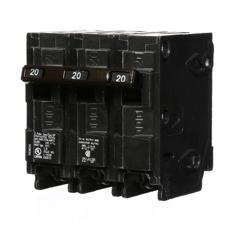 Siemens 20 Amp 3-Pole Type QP Circuit Breaker-Q320 - The Home Depot