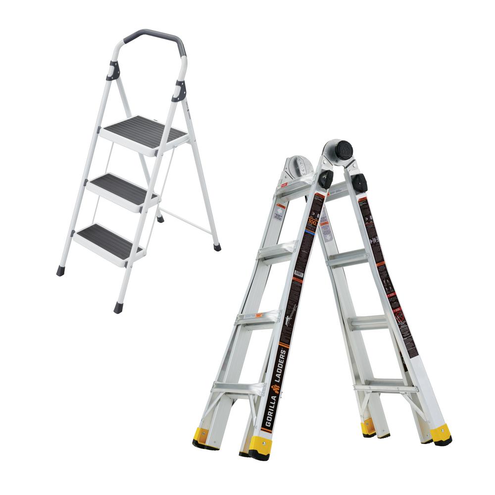 Gorilla Ladders 18 ft. MPX MultiPosition Ladder/Gorilla Ladders 3Step Lightweight Steel Step