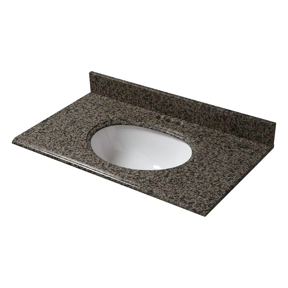 Pegasus 31 In X 22 Granite Vanity Top Quadro With White Bowl And 4 Faucet Spread