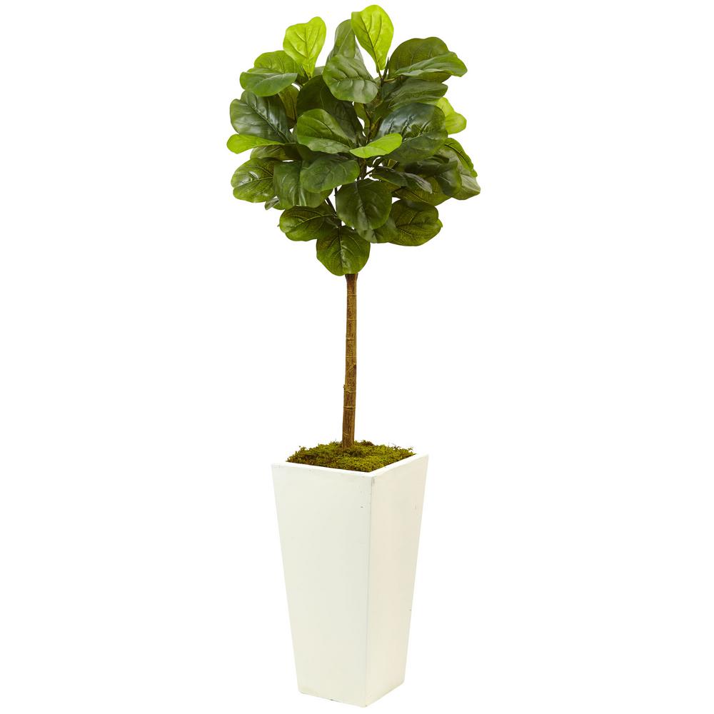 Nearly Natural 4 5 Ft Fiddle Leaf Fig In White Planter Real Touch Fiddle Leaf Fig In White Planter Real Touch 5966 The Home Depot