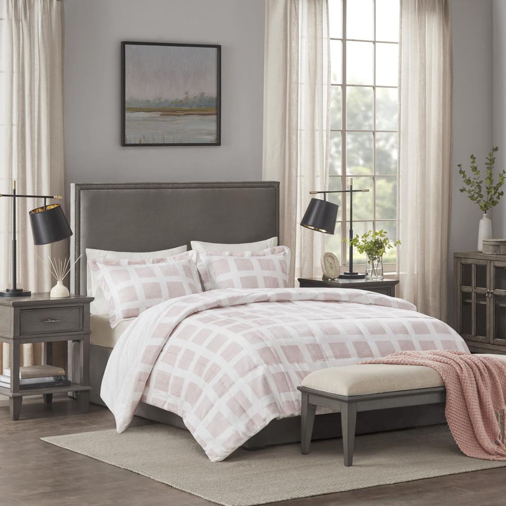 Madison Park Mills 3 Piece Blush Full Queen Plush Comforter Set